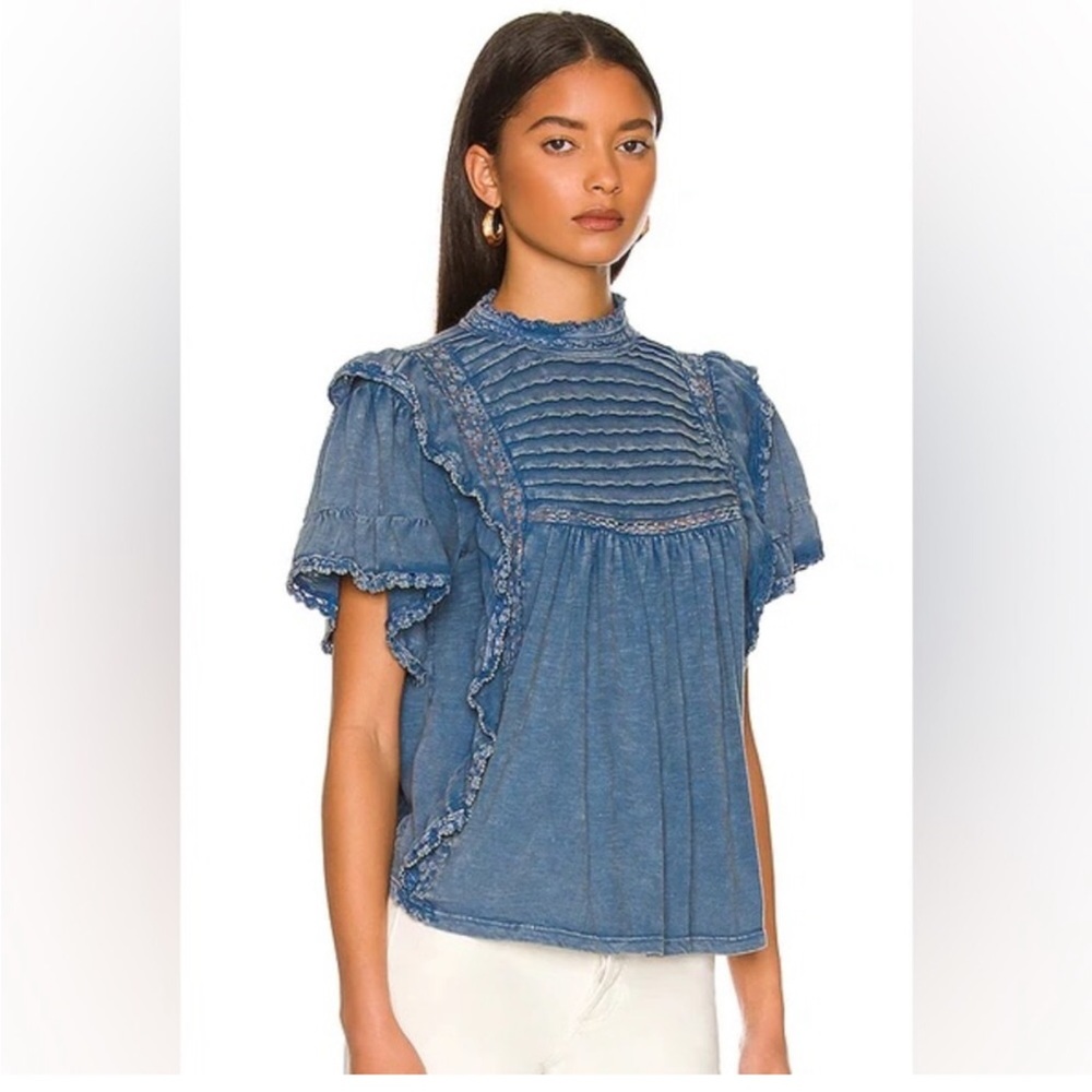 Free People Blue Ruffled Top - Picture 6 of 6
